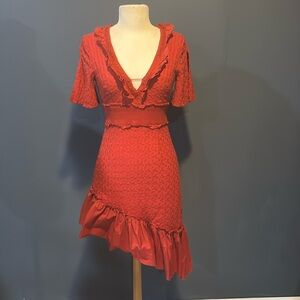 Finders Red Orange Ruffled V-Neck Dress. XXS size 0